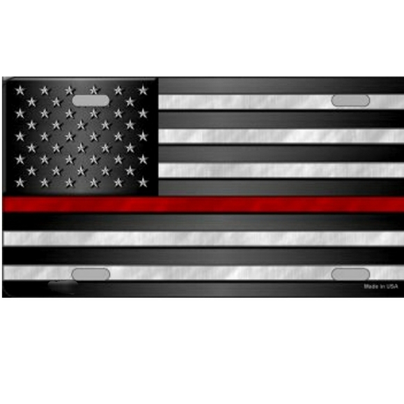 American Flag Thin Red Line Metal License Plate - Picture 1 of 1
